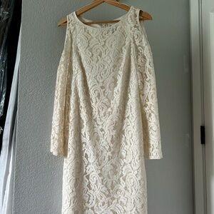 Adrianna Papell White Lace Sheath Dress